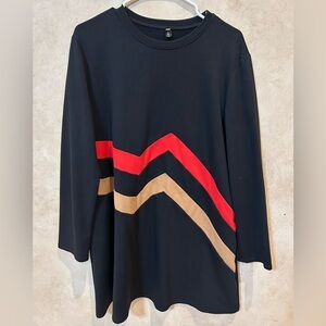 Stylish Black Mini Dress with Red and Tan Accents